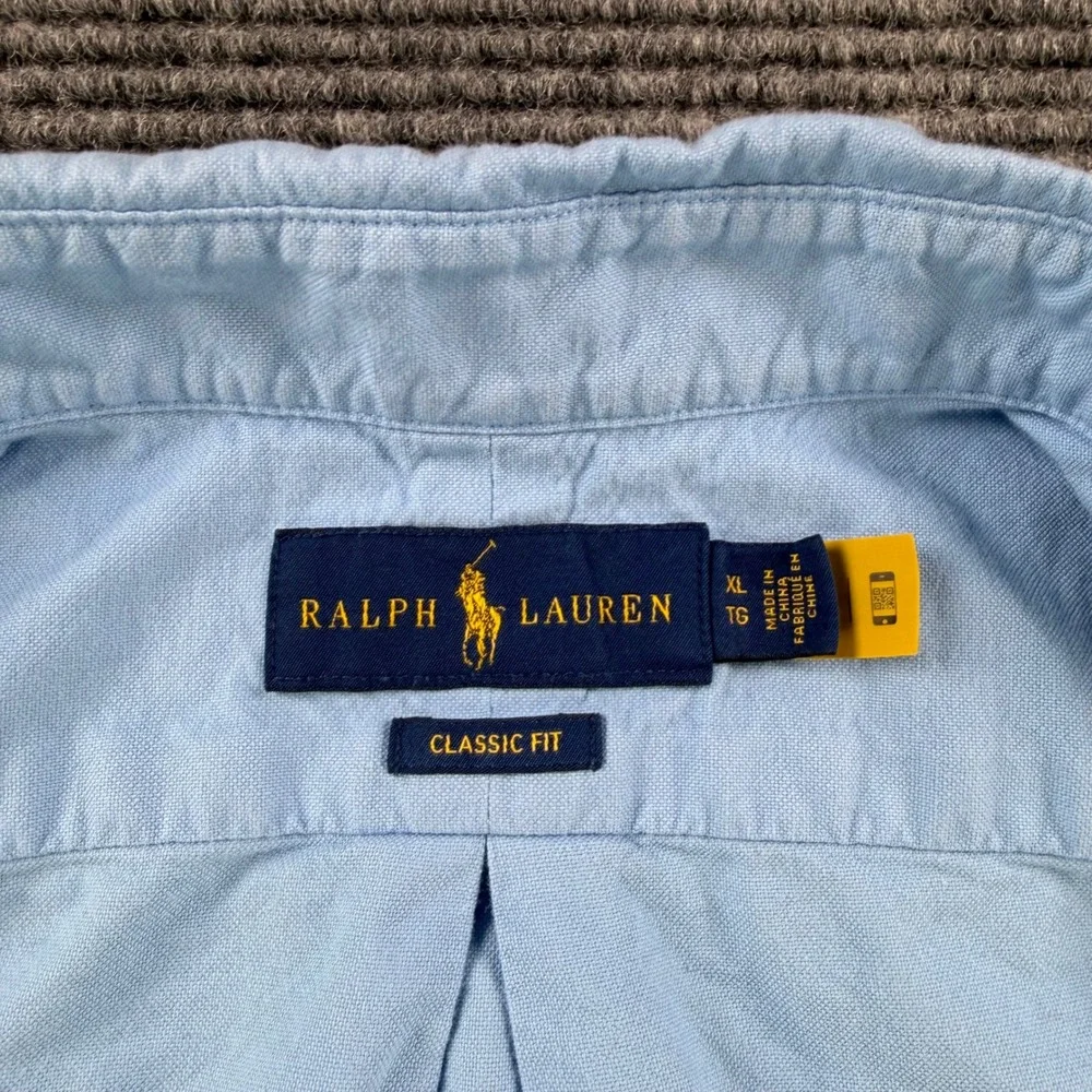 Ralph Lauren Classic Fit Oxford Shirt Mens XL Blue Long Sleeve Pink Pony Logo